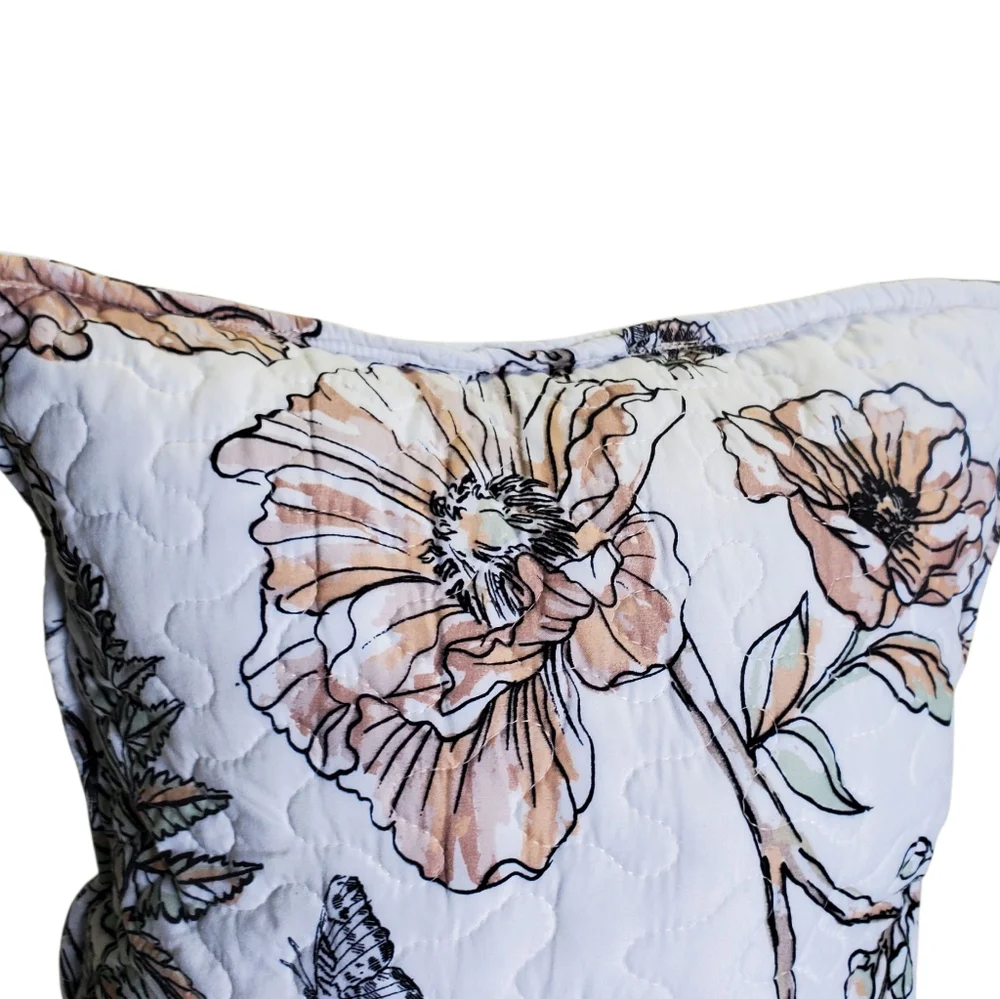 Homecrafted Floral Print Quilted Pillow Set Floral / Birds / Butterflies